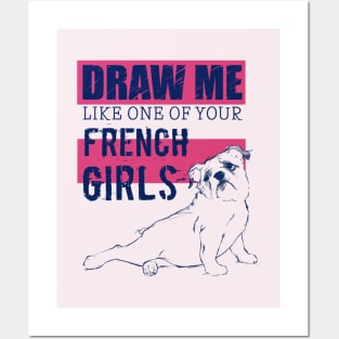 Draw Me Like One of Your French Girls Bulldog, Navy/Pink Posters and Art